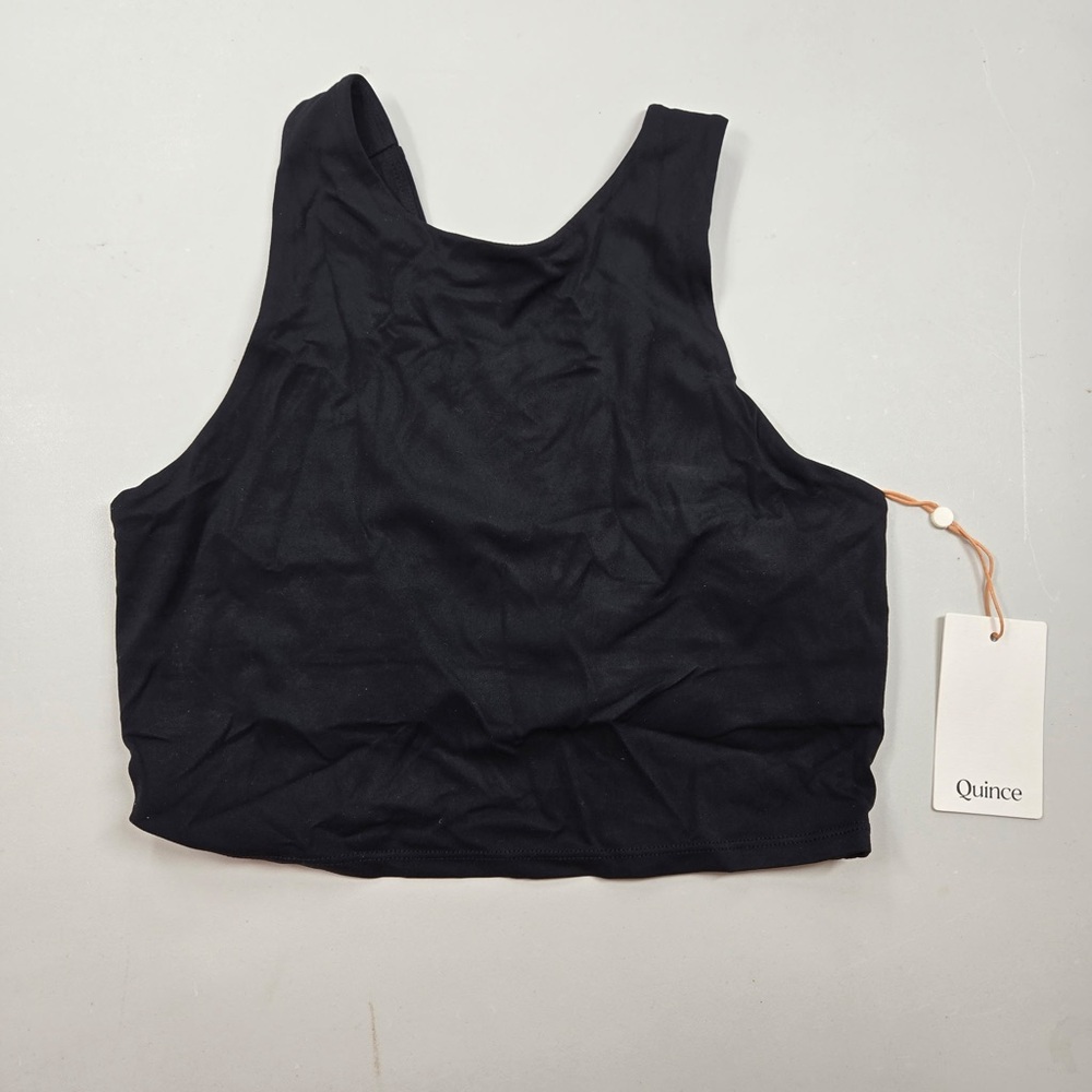 NWT QUINCE Ultra-Form High-Neck Cropped Tank Small Black 4621 - Picture 4 of 12